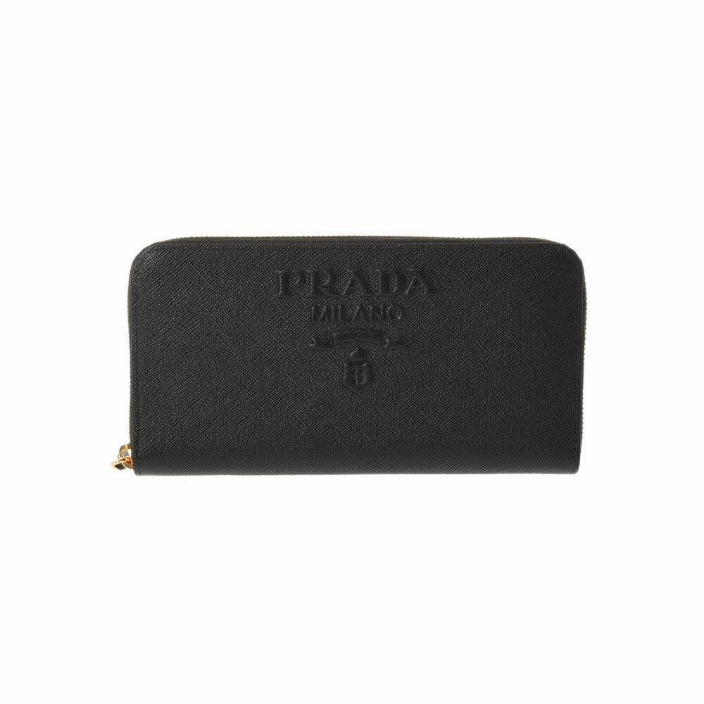 Prada Saffiano Long Wallet Round Zipper Black